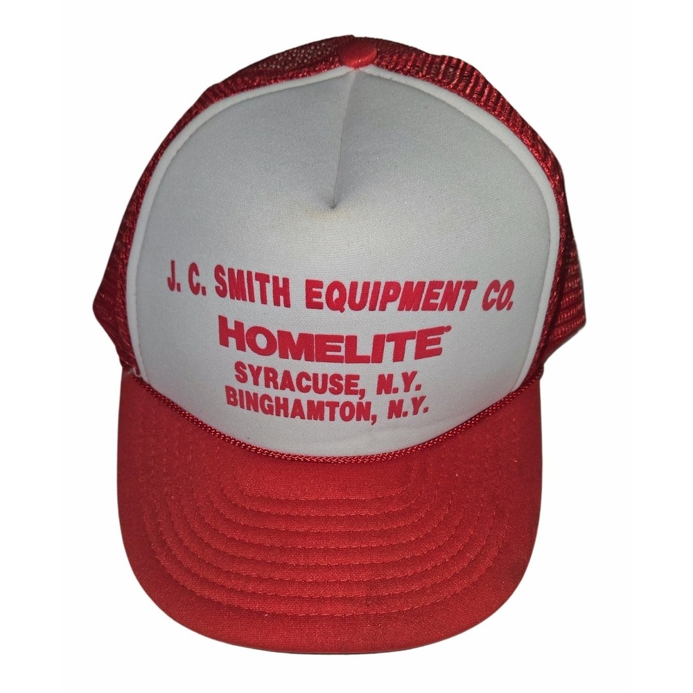 Vintage J.C. Smith Equipment Co Homelite Trucker Hat Syracuse Binghamton NY Red